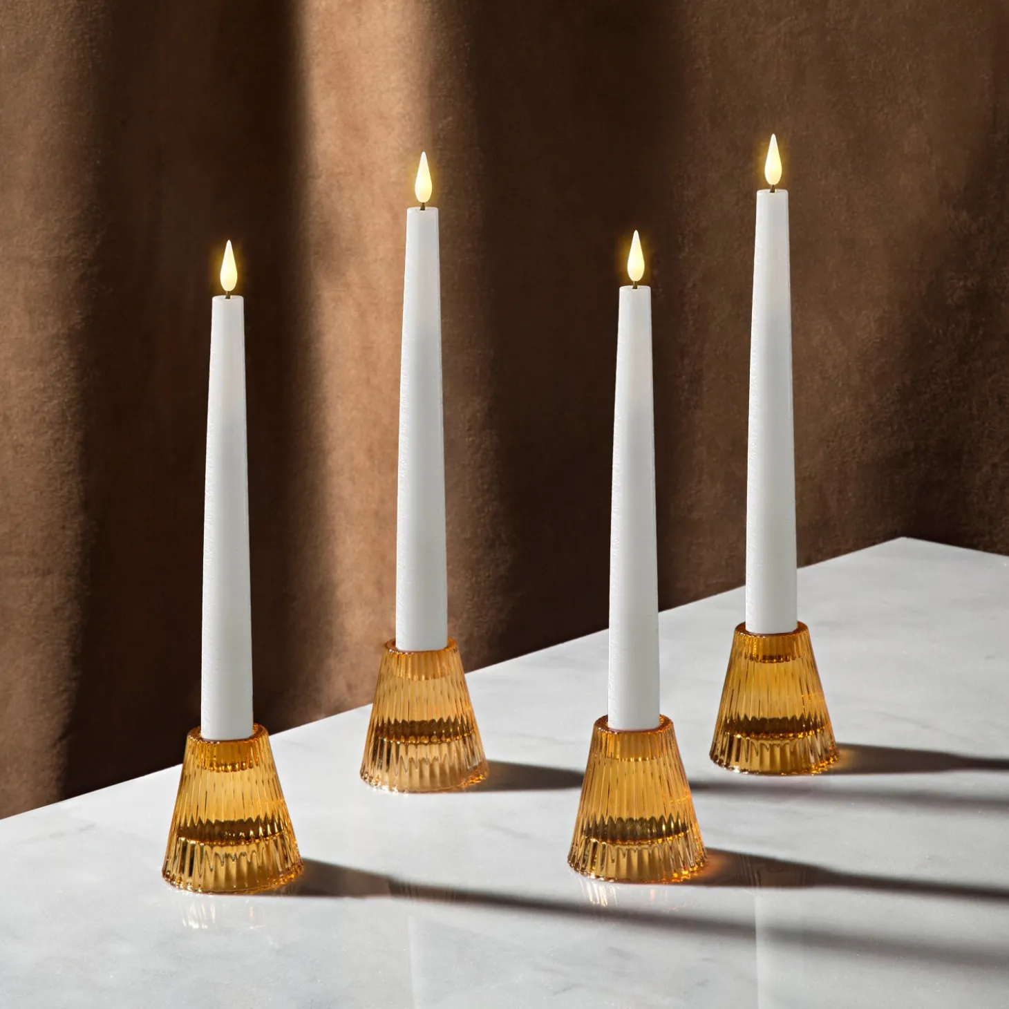 Lucida Reversible Amber Candle Holders, Set of 4