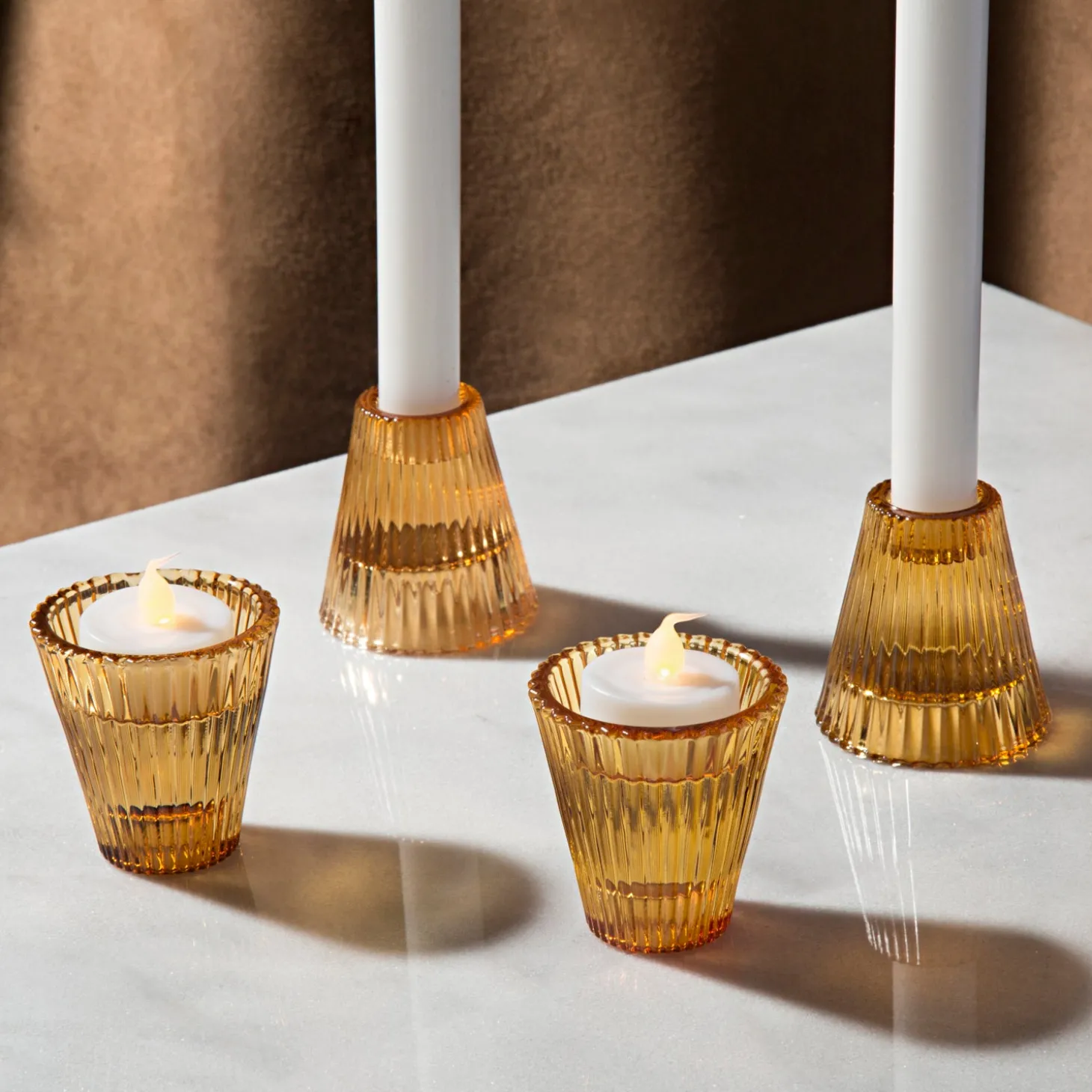 Lucida Reversible Amber Candle Holders, Set of 4