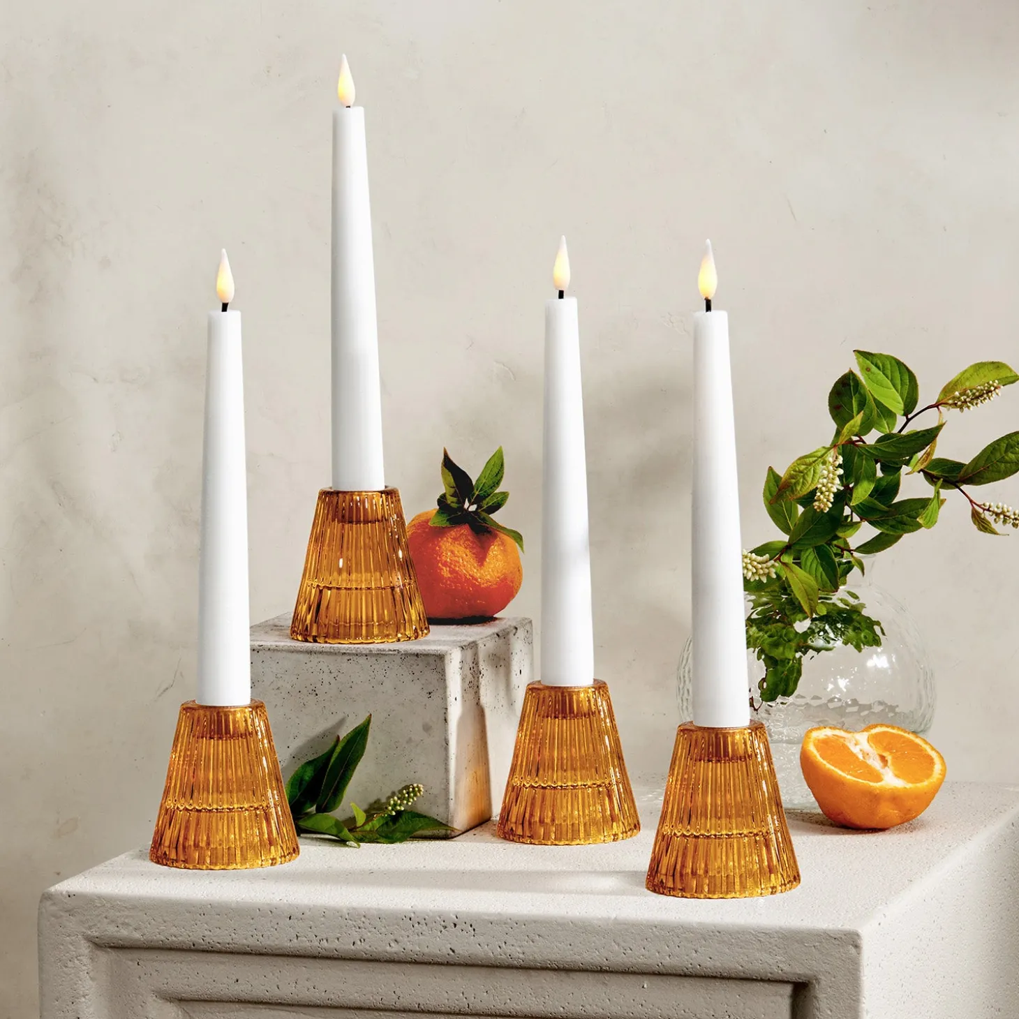 Lucida Reversible Amber Candle Holders, Set of 4