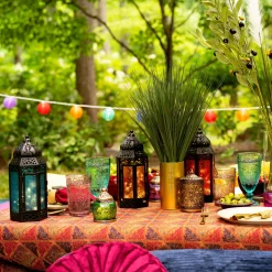 Marrakesh Lantern with String Lights, Red