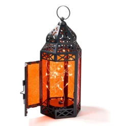 Marrakesh Lantern with String Lights, Red