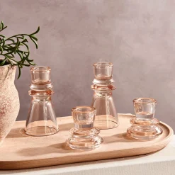 Millie Glass Taper Candle Holders, Set of 4, Blush