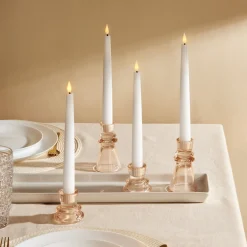 Millie Glass Taper Candle Holders, Set of 4, Blush
