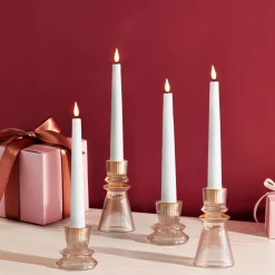 Millie Glass Taper Candle Holders, Set of 4, Blush