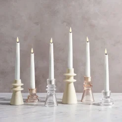 Millie Glass Taper Candle Holders, Set of 4, Blush