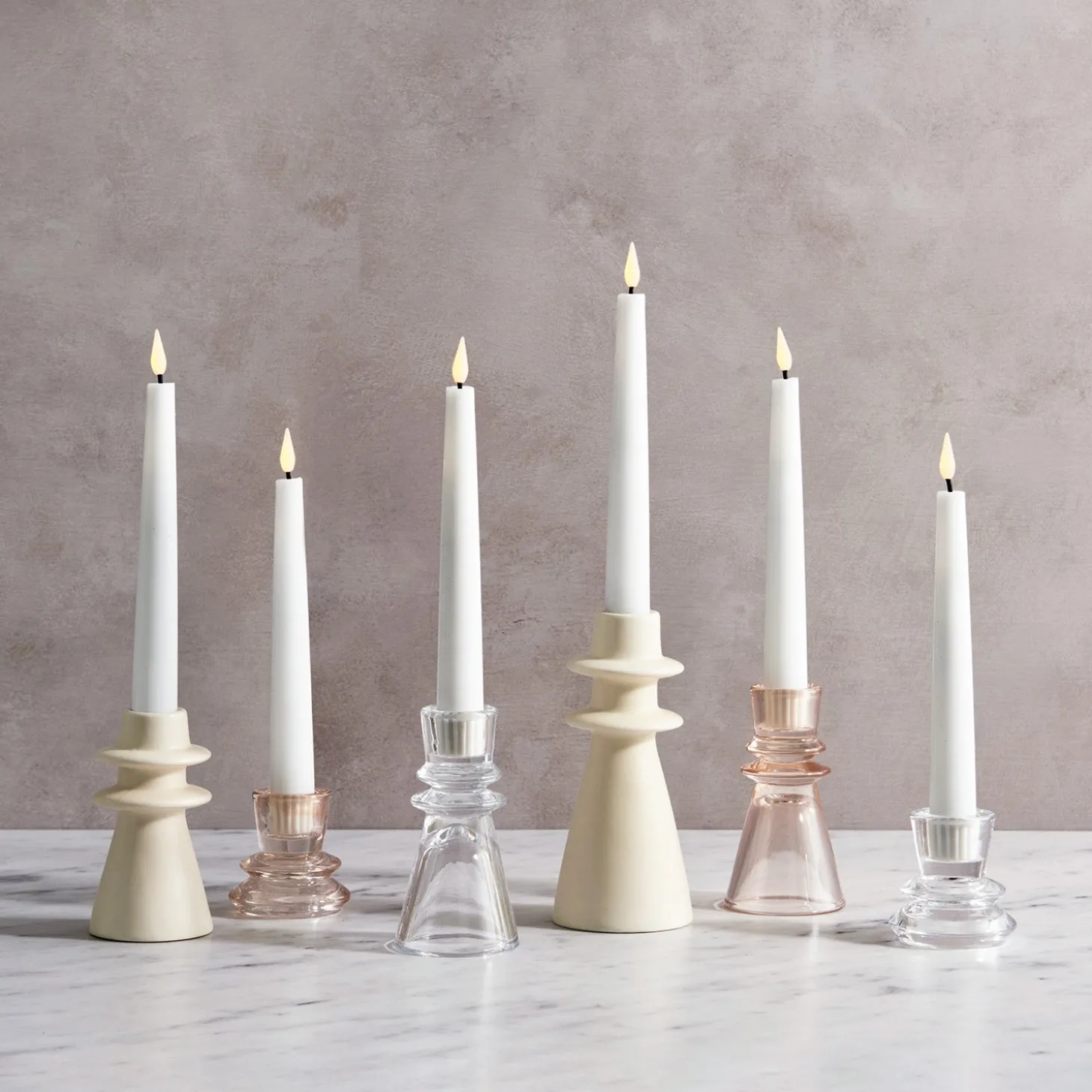 Millie Glass Taper Candle Holders, Set of 4, Blush