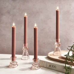 Millie Glass Taper Candle Holders, Set of 4, Blush