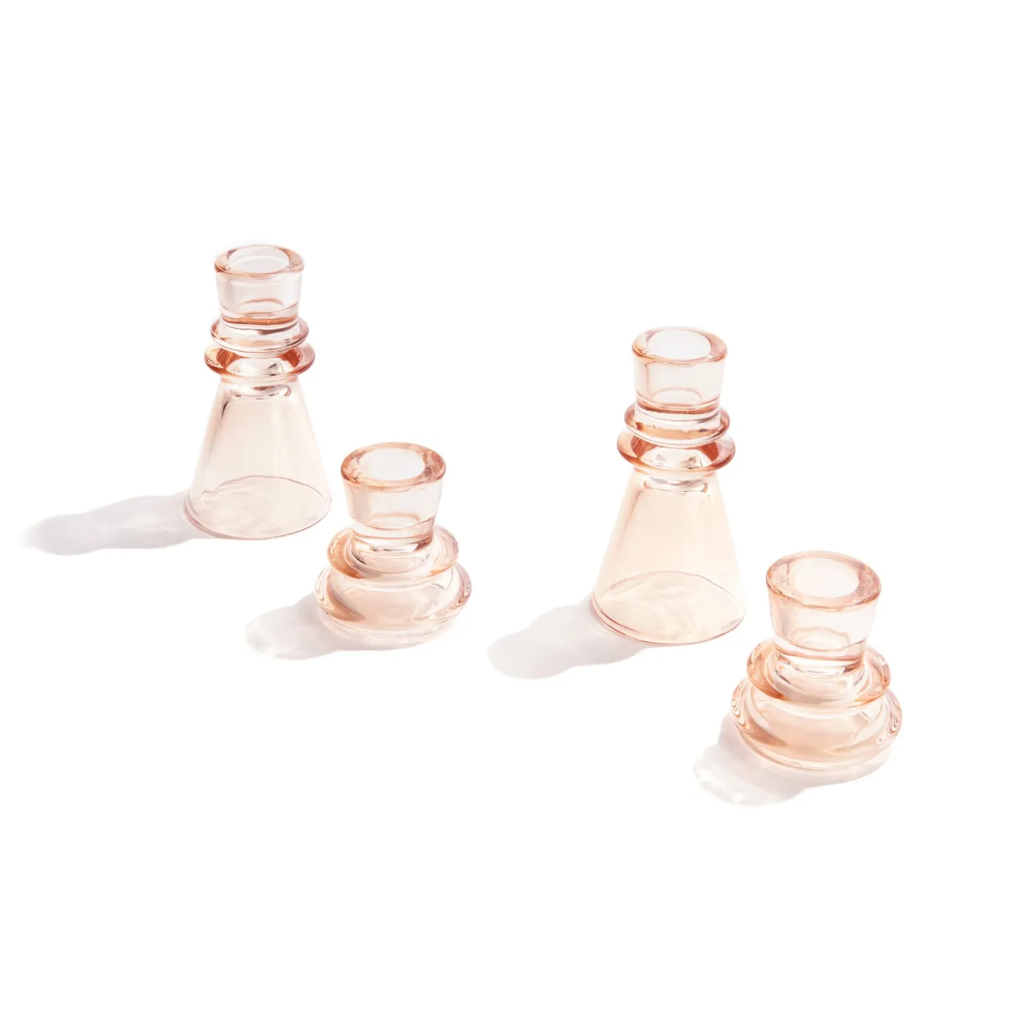 Millie Glass Taper Candle Holders, Set of 4, Blush
