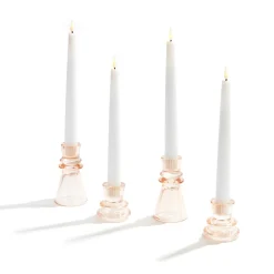 Millie Glass Taper Candle Holders, Set of 4, Blush