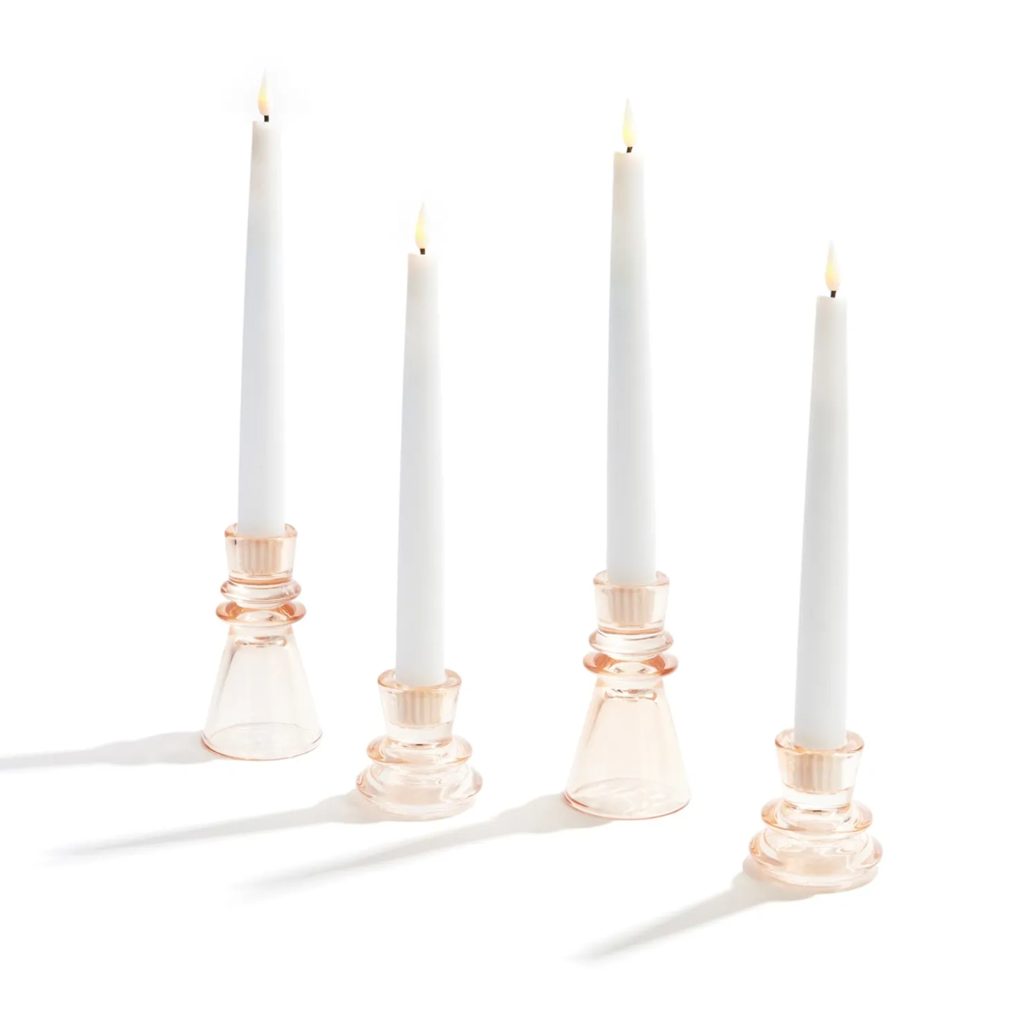 Millie Glass Taper Candle Holders, Set of 4, Blush