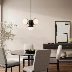 Mira 4 Globe LED Pendant, Matte Black and Satin Brass