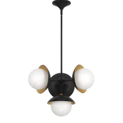 Mira 4 Globe LED Pendant, Matte Black and Satin Brass