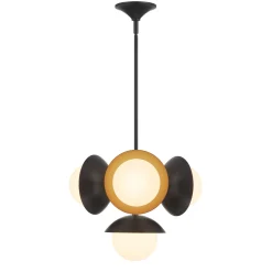 Mira 4 Globe LED Pendant, Matte Black and Satin Brass