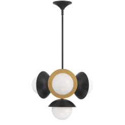 Mira 4 Globe LED Pendant, Matte Black and Satin Brass