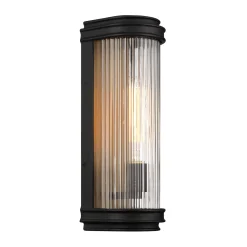 Open Box Bristol Outdoor Wall Light, Matte Black with Brass Accents