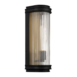 Open Box Bristol Outdoor Wall Light, Matte Black with Brass Accents