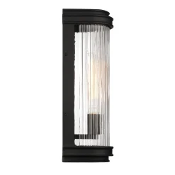 Open Box Bristol Outdoor Wall Light, Matte Black with Brass Accents