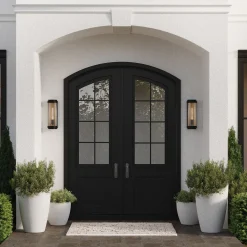 Open Box Bristol Outdoor Wall Light, Matte Black with Brass Accents