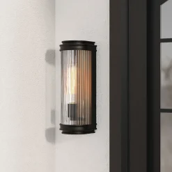 Open Box Bristol Outdoor Wall Light, Matte Black with Brass Accents