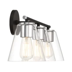 Open Box Carlisle 3 Light Vanity, Matte Black and Chrome