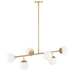 Open Box Castell 6 Globe Linear LED Pendant, Aged Brass