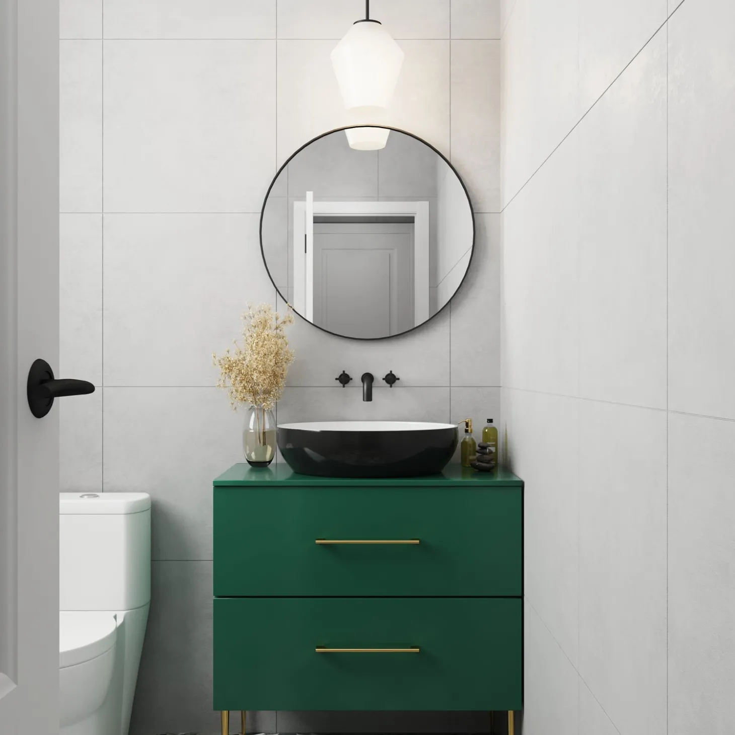 Open Box Eva 9" Opal Diamond Pendant, Matte Black