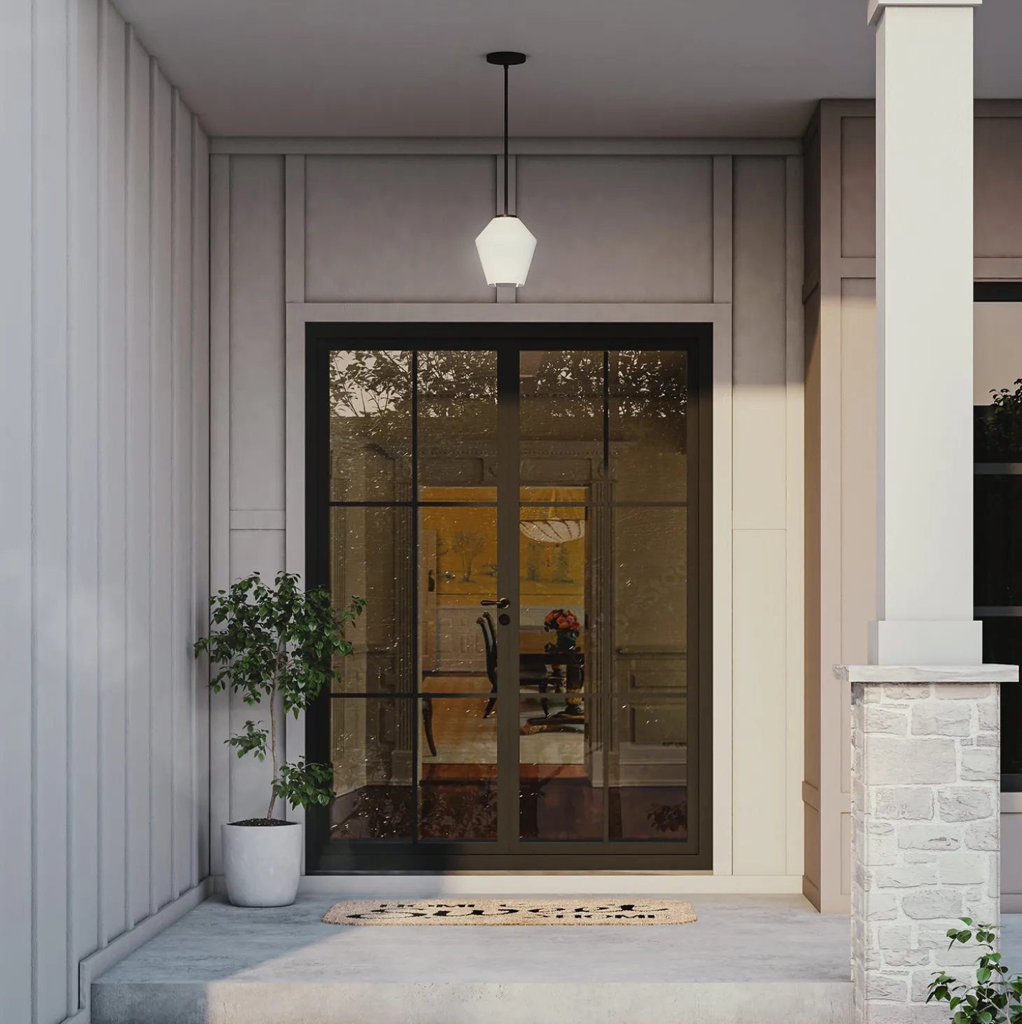 Open Box Eva 9" Opal Diamond Pendant, Matte Black