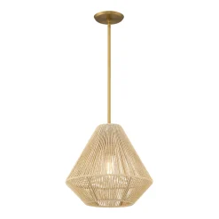 Open Box Farrah Small Jute Pendant, Natural and Aged Brass