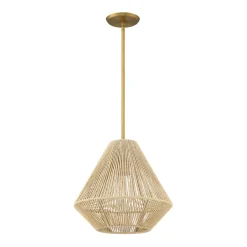 Open Box Farrah Small Jute Pendant, Natural and Aged Brass