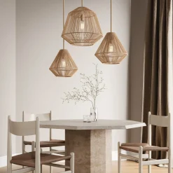 Open Box Farrah Small Jute Pendant, Natural and Aged Brass