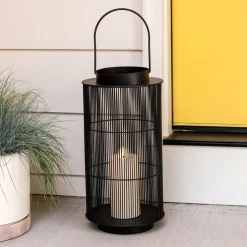 Open Box Mariposa Metal Lantern with Flameless Candle, Large