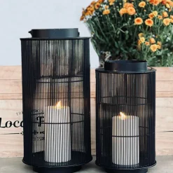 Open Box Mariposa Metal Lantern with Flameless Candle, Large
