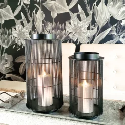 Open Box Mariposa Metal Lantern with Flameless Candle, Large