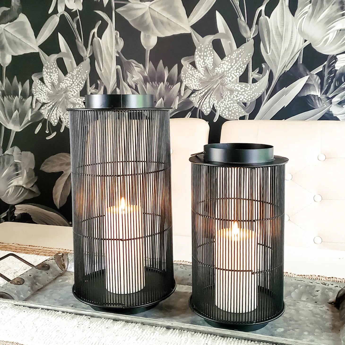 Open Box Mariposa Metal Lantern with Flameless Candle, Large