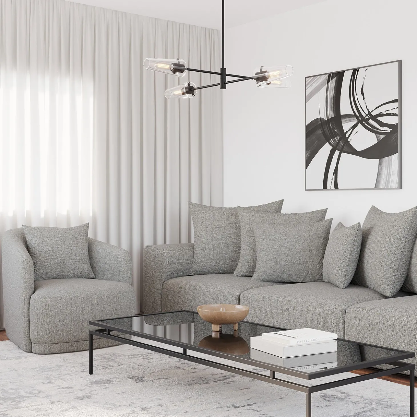 Open Box Mason 4 Light Chandelier, Matte Black