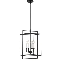 Open Box Noa 4 Light Pendant, Matte Black with White
