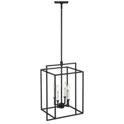 Open Box Noa 4 Light Pendant, Matte Black with White