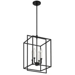 Open Box Noa 4 Light Pendant, Matte Black with White