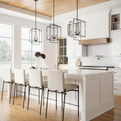 Open Box Noa 4 Light Pendant, Matte Black with White