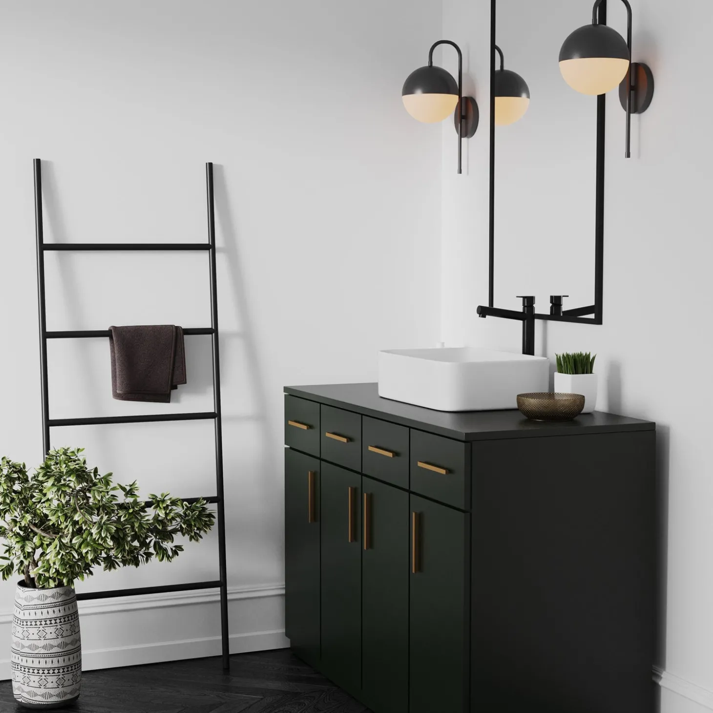 Open Box Powell LED Wall Sconce with Hooded White Globe, Matte Black