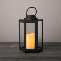 Open Box Rigel Hexagonal Metal Lantern with Solar LED Candle, Medium