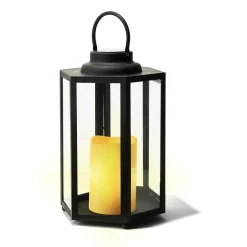Open Box Rigel Hexagonal Metal Lantern with Solar LED Candle, Medium