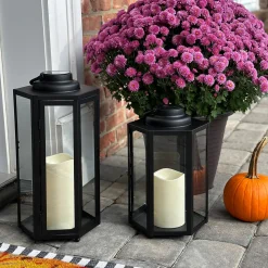 Open Box Rigel Hexagonal Metal Lantern with Solar LED Candle, Medium