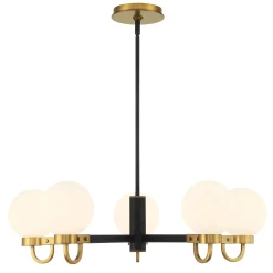 Open Box Ryan 5 Light Chandelier, Matte Black and Aged Brass