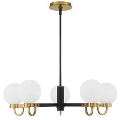 Open Box Ryan 5 Light Chandelier, Matte Black and Aged Brass
