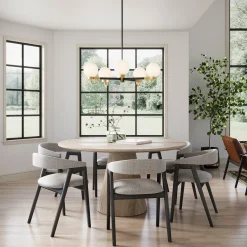 Open Box Ryan 5 Light Chandelier, Matte Black and Aged Brass