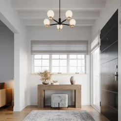 Open Box Ryan 5 Light Chandelier, Matte Black and Aged Brass