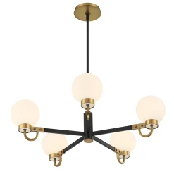 Open Box Ryan 5 Light Chandelier, Matte Black and Aged Brass