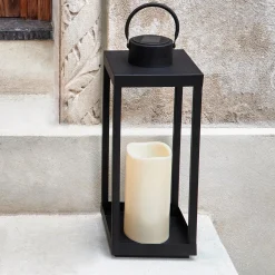 Open Box Velo Metal Lantern with Solar LED Candle, Large