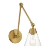 Owen Adjustable Two Arm Wall Light, Satin Brass
